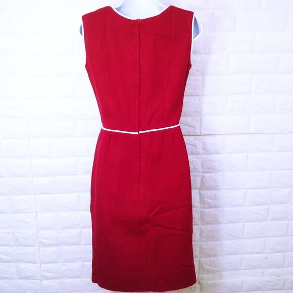 Vintage 60s Handmade Sheath Tank Dress Lady(8) Wool Piping-Trim Bow Zipper Red - Picture 10 of 10